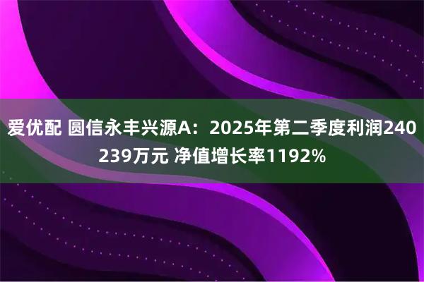 爱优配 圆信永丰兴源A：2025年第二季度利润240239万元 净值增长率1192%